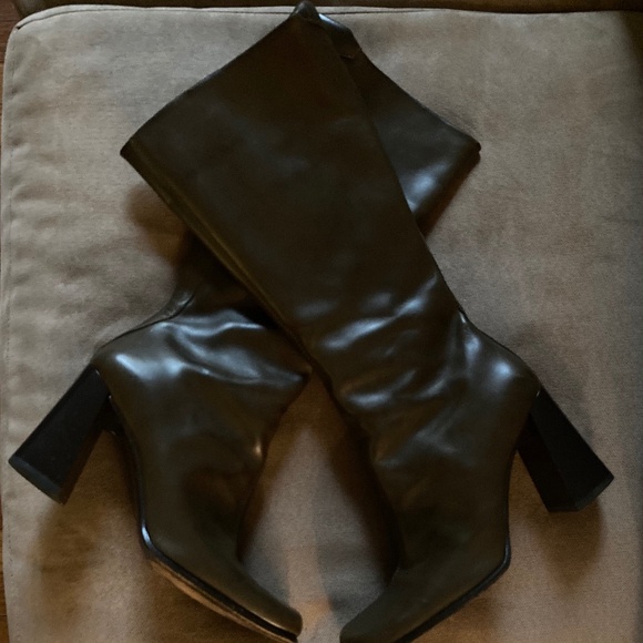 Prada Boots /Genuine Leather/ Khaki Green /Size 11 B width and 3.5 Inch Heal - Picture 2 of 11